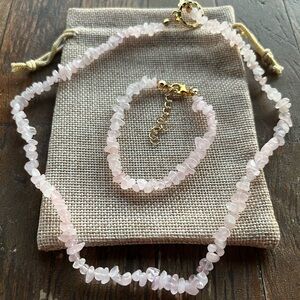 Rose Quartz Necklace with Matching Rose Quartz Bracelet Crystal Jewelry